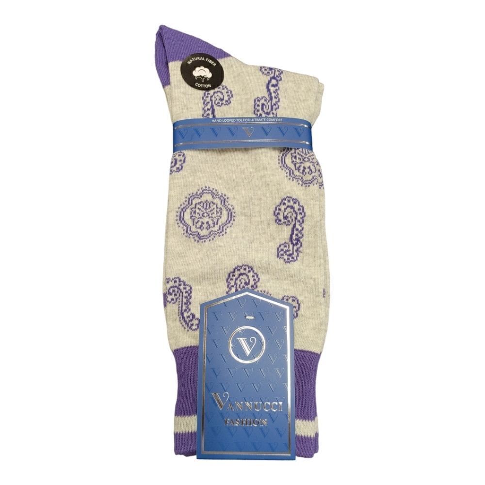 MEN'S VANNUCCI COUTURE PURPLE PAISLEY FASHION DRESS SOCK.